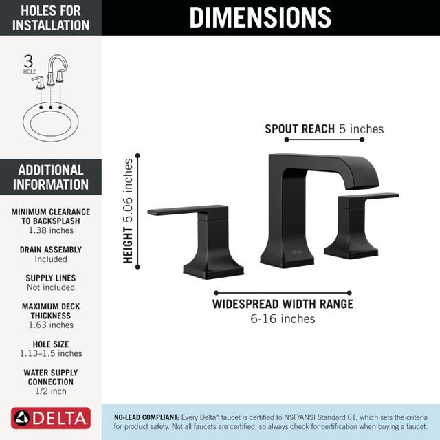 Delta Velum™ Matte Black 6" 2-Handle Lever Widespread Bathroom Faucet-3