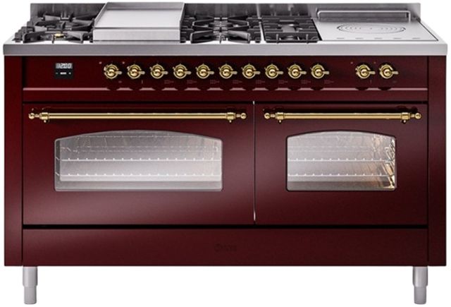 Ilve® Nostalgie II Series 60" Burgundy Pro Style Dual Fuel Range-0