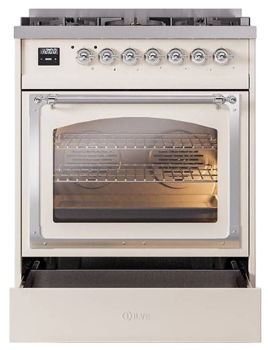Ilve® Nostalgie II Noblesse 30" Antique White Pro Style Dual Fuel Range with Chrome Trim-3