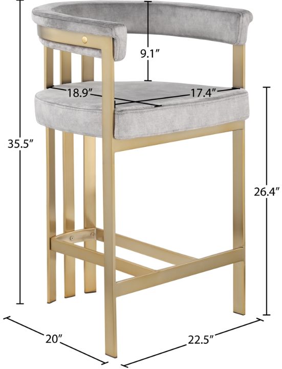 Meridian Furniture Marcello Gray/Brushed Brass Counter Stool-3