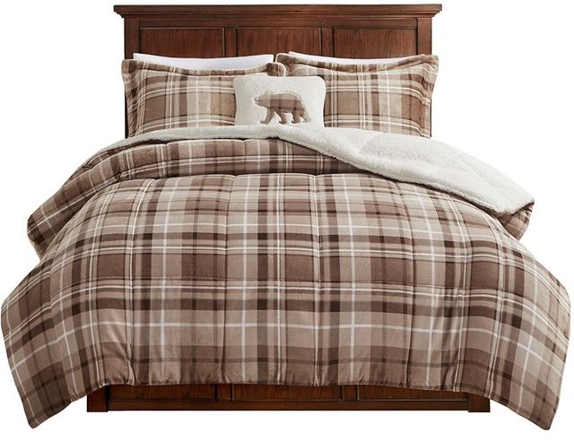 Olliix by Woolrich Alton Tan Plaid King Plush to Sherpa Down Alternative Comforter Set-0