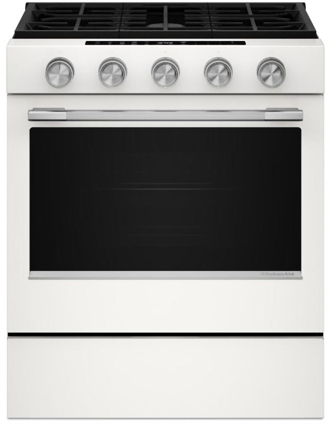 KitchenAid® 30” White Slide-In Gas Range with Convection Cooking Modes-2