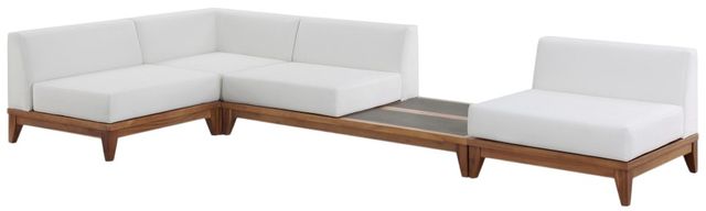 Meridian Furniture Rio 4-Piece Brown/Off-White Acacia/Fabric Outdoor Patio Modular Sectional-0