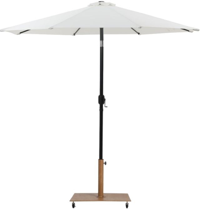 Meridian Furniture Fiji Matte Black/Teak/White Aluminum Outdoor Patio Umbrella and Base-0