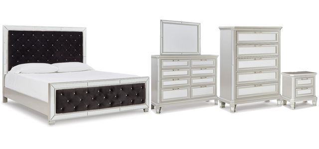 Signature Design by Ashley® Lindenfield 5-Piece Silver Queen Upholstered Panel Bed Set-0