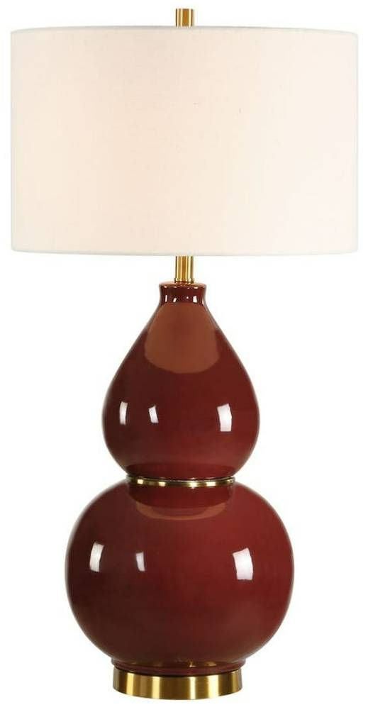 Uttermost® Gourd Burgundy Table Lamp with Antique Brass Accent-0