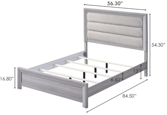 Crown Mark Adelaide Beige/Driftwood Full Upholstered Panel Bed-2