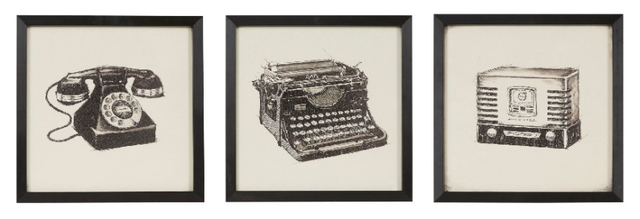 Olliix by Intelligent Design Vintage Models 3 Piece Gel Coated Print Shadowbox Set-0