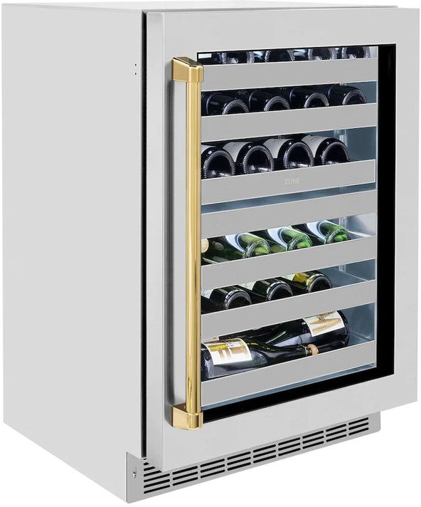 ZLINE Touchstone Autograph Edition 24" 4.8 Cu. Ft Stainless Steel Wine Cooler with Glass Door and Polished Gold Handle-2