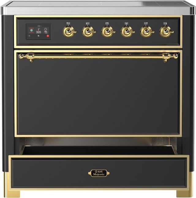 Ilve® Majestic III 36" Graphite Matte Pro Style Induction Range with Solid Door and Brass Trim-2