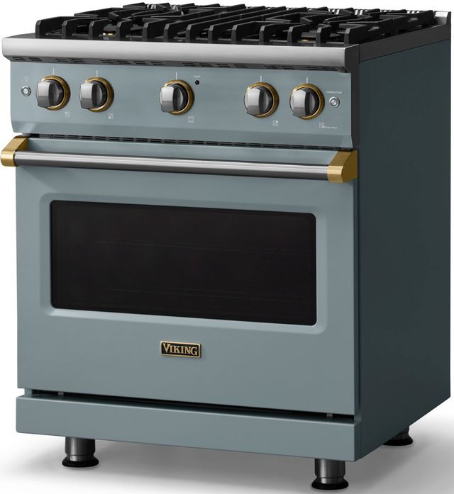 Viking® 5 Series 30" Novembery Sky Pro Style Gas (LP) Range with Brushed Brass Trim-2
