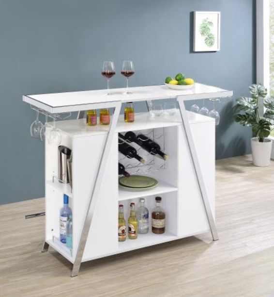 Coaster® Araceli Chrome/White Bar Wine Cabinet-3