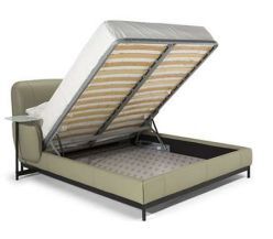 Natuzzi Editions Customizable Lake Queen Leather Bed with Trays and Bench-3