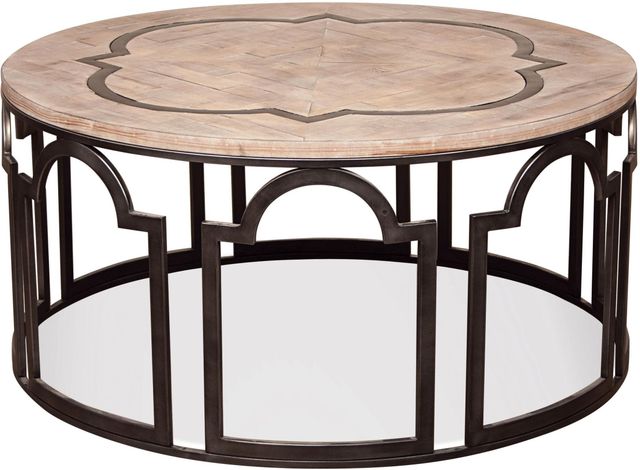 Riverside Furniture Estelle Washed Gray Round Coffee Table with Black Base-0
