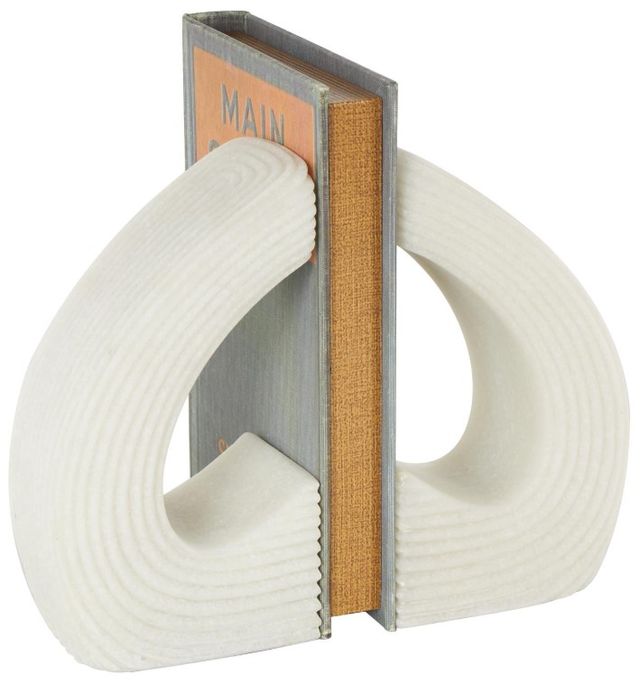 Deco Marche 2-Piece White Heart Inspired Decorative Bookends with Shimmer Details Set-0
