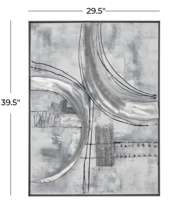 Deco Marche Gray Canvas Abstract Wall Art with Black Frame-2