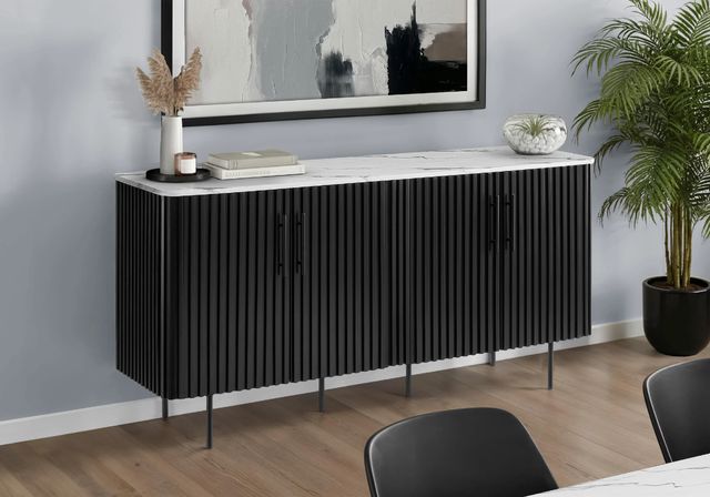 Monarch Specialties Inc. White 66" Cabinet with Faux Marble Top and Black Base-1