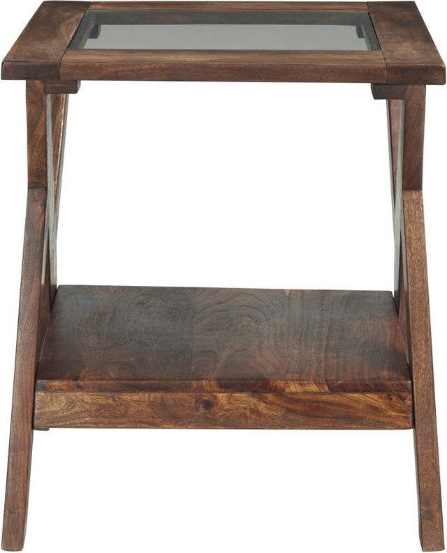 Signature Design by Ashley® Charzine Glass Top End Table with Warm Brown Base-1