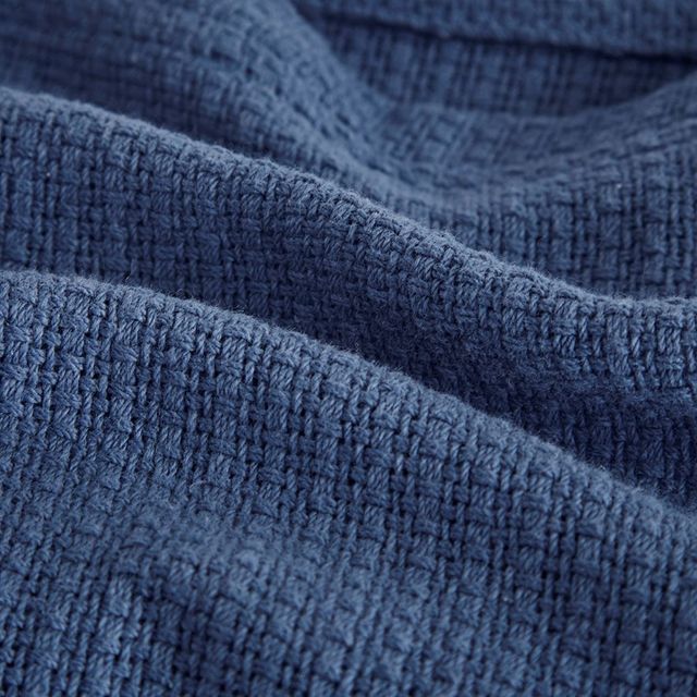 Olliix by Madison Park Freshspun Basketweave Navy Full/Queen Cotton Blanket-3