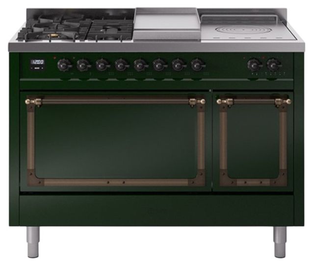 Ilve® Nostalgie II Noblesse 48'' Emerald Green Pro Style Dual Fuel Range with Burnished Trim-0