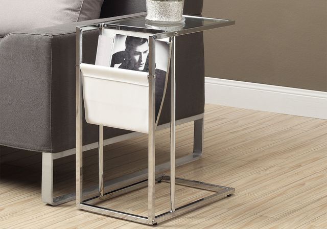 Monarch Specialties Inc. Glass Top White Chrome Metal Accent Table with a Magazine Rack-2