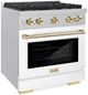ZLINE Autograph Edition Paramount 30" Satin Stainless Steel Pro Style Dual Fuel Range with White Matte Door and Polished Gold Accents-2