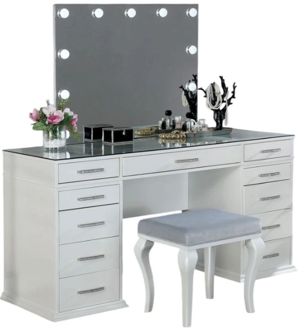 Furniture of America® Valentina 3-Piece Light Gray/Luminous White Vanity Set-0