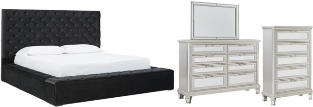 Signature Design by Ashley® Lindenfield 4-Piece Black/Silver Queen Upholstered Storage Bed Set-0