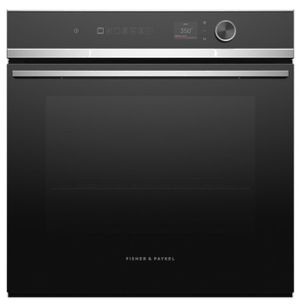 Front view of the Fisher & Paykel Series 7 24" Black Contemporary Single Electric Wall Oven