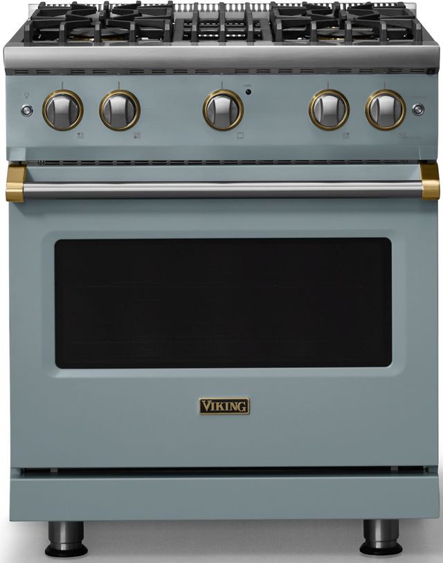 Viking® 5 Series 30" Novembery Sky Pro Style Gas (LP) Range with Brushed Brass Trim-0