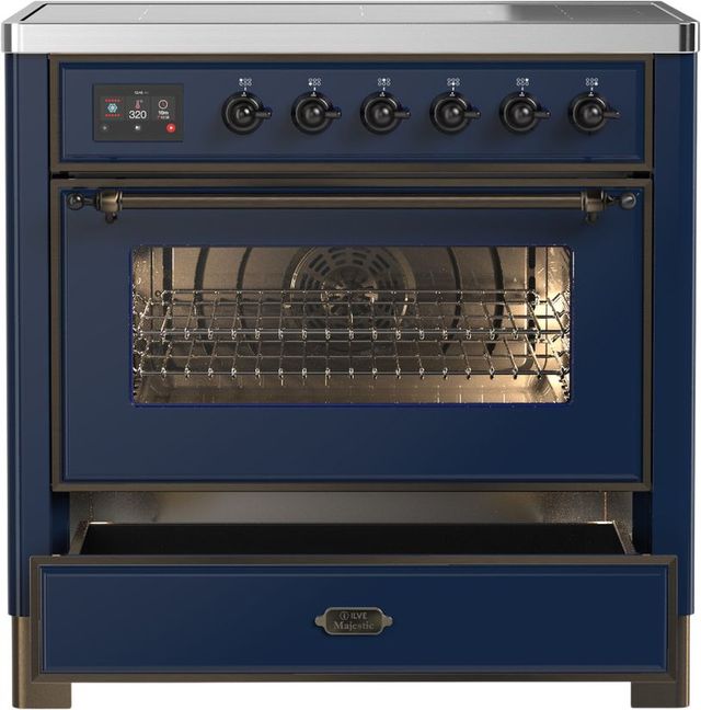 Ilve® Majestic III 36" Midnight Blue Pro Style Induction Range with Triple Glass Door and Burnished Trim-3