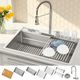Forno Acqua MultiSINK Stainless Steel 33" Dual Mount 3-Level Workstation Sink with Waterfall Faucet and Glass Rinser-0