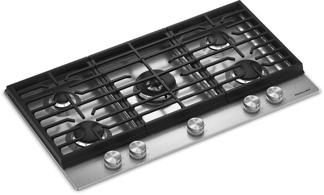 KitchenAid® 36" Stainless Steel Gas Cooktop with 5 Burners, Integrated Wok Grate and Griddle-1