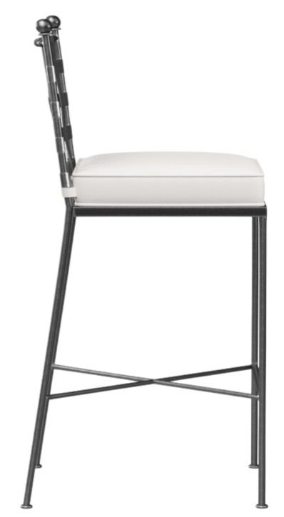 Sunset West Provence Century Pewter Antique Wrought Iron Outdoor Bar Stool with Canvas Flax Cushion-1