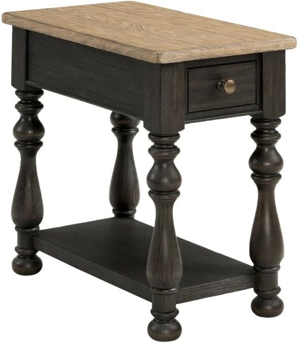 Riverside Furniture Barrington Antique Oak Chairside Table with Matte Black Base-0
