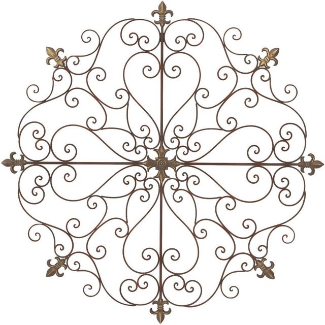 Deco Marche Brown Fleur De Lis Scrolled Medallion Wall Decor-0