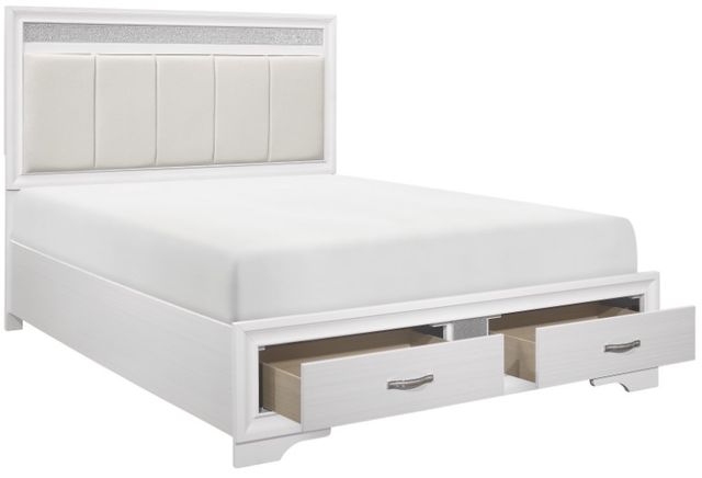 Homelegance® Luster Silver Glitter/White Upholstered Queen Storage Platform Bed-3