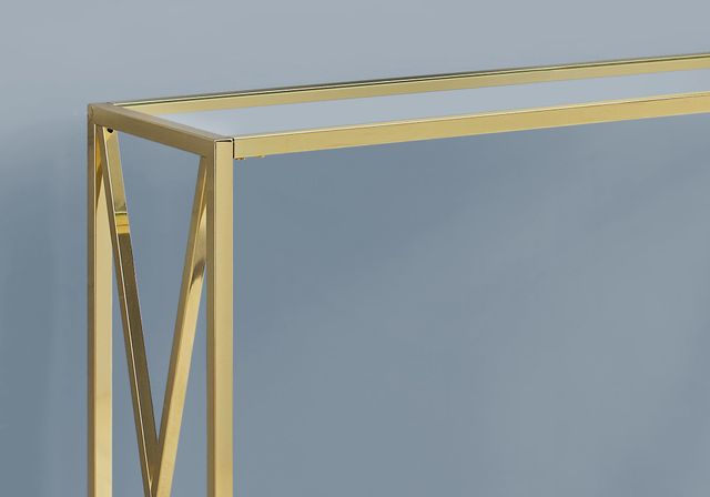 Monarch Specialties Inc. Glass Top 42"L Console Table with  Gold Metal Frame-1