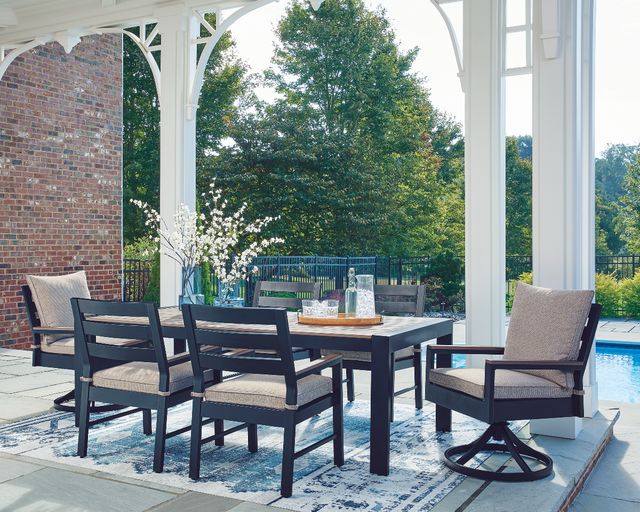 Signature Design by Ashley® Mabry Shores 2-Piece Driftwood/Navy Blue Aluminum/Fabric Outdoor Dining Arm Chair-5