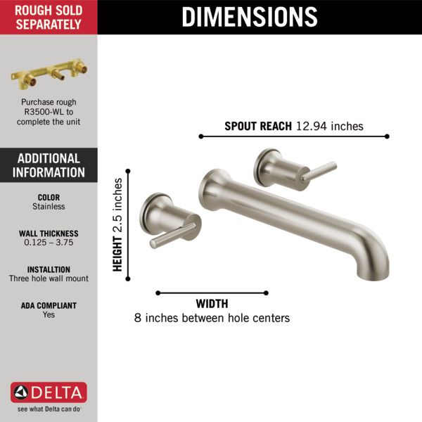 Delta Trinsic® Stainless Wall Mounted Tub Filler-1
