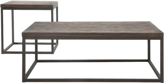 Decor-Rest® Furniture LTD Nathaniel Weathered Oakwood Top Side Table with Dark Brown Base-1