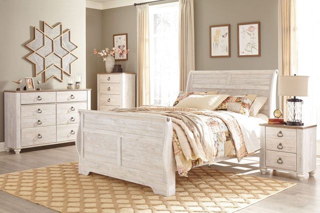 Signature Design by Ashley® Willowton Whitewash Queen Sleigh Bed-3