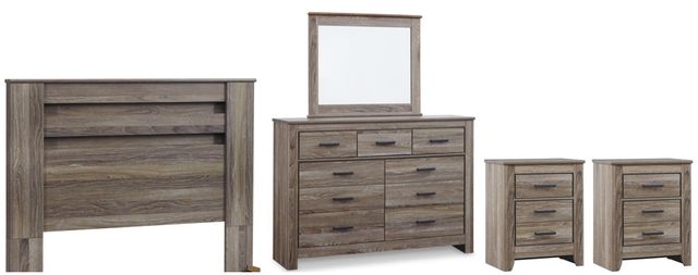 Signature Design by Ashley® Zelen 5-Piece Warm Gray Queen/Full Panel Headboard Bed Set-0