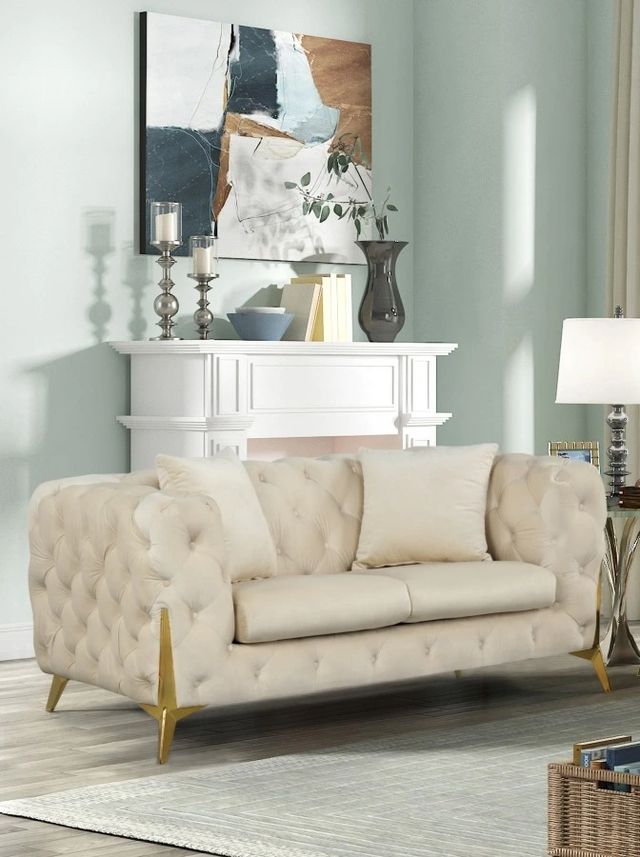 Meridian Furniture Kingdom Cream Velvet Loveseat-1