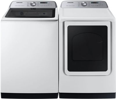 Front view of the Samsung White Laundry Pair