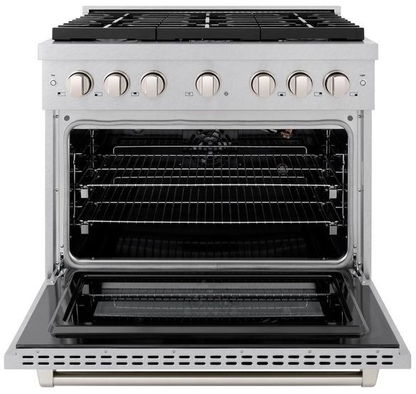 ZLINE 36" Satin Stainless Steel Pro Style Gas Range with 6 Brass Burners-1