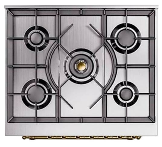 Ilve® Nostalgie II Noblesse 30'' Custom RAL Color Pro Style Dual Fuel Range with Brass Trim-2