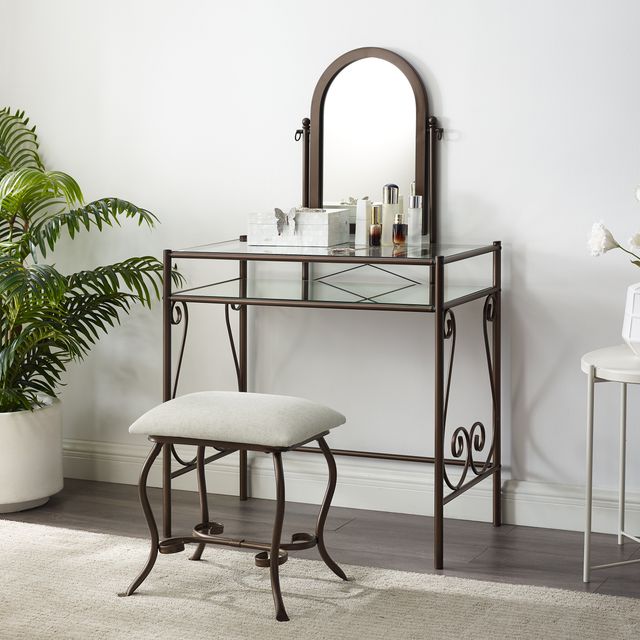 Linon Clarisse 3-Piece Dark Metal Vanity Set-1