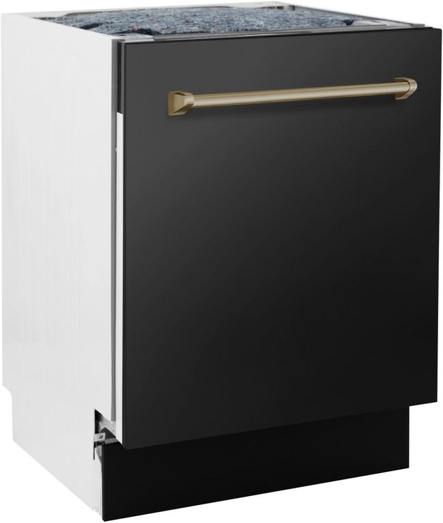 Zline Autograph Edition Tallac 24" Black Stainless Steel Top Control Built in Dishwasher with Champagne Bronze Handle-3
