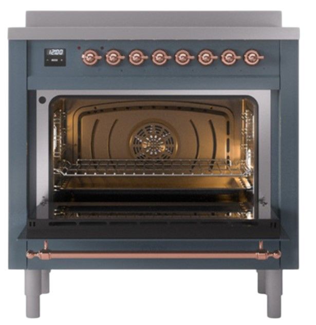 Ilve® Nostalgie II Noblesse 36'' Blue Gray Pro Style Induction Range with Copper Trim-1